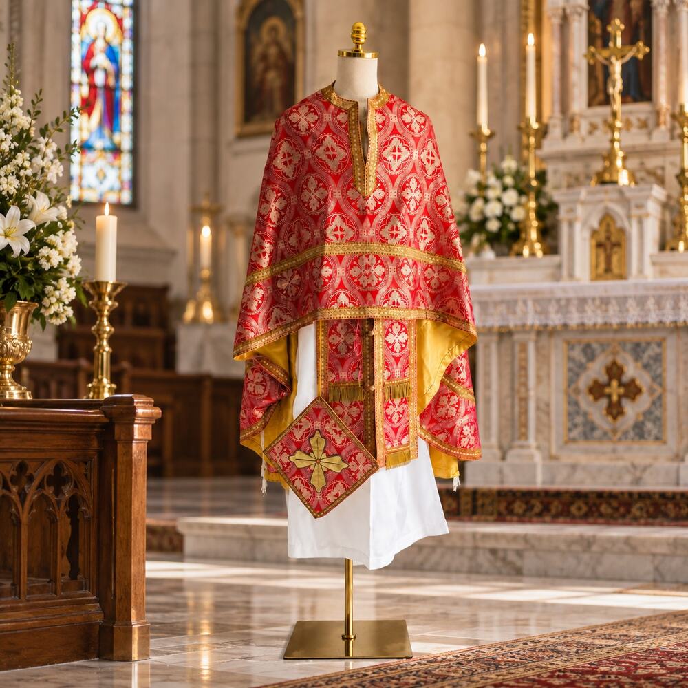 Orthodox Priest Vestment Set Red Gold Phelonion Epitrachelion Sticharion 6 Piece